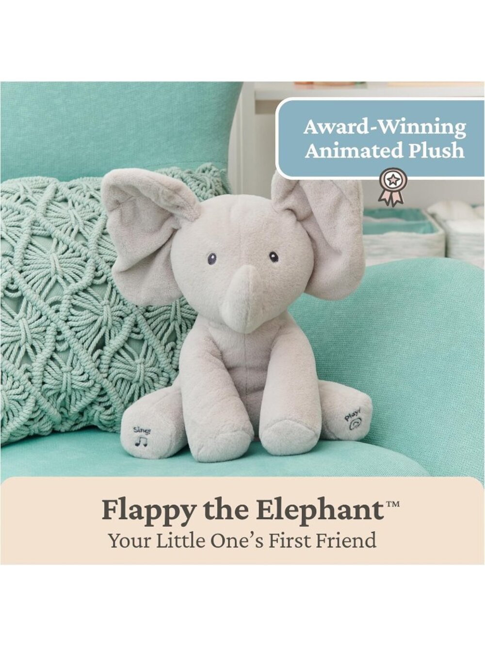 Baby GUND Flappy Elephant Animated Singing Peek-a-Boo Plush 12" NWT